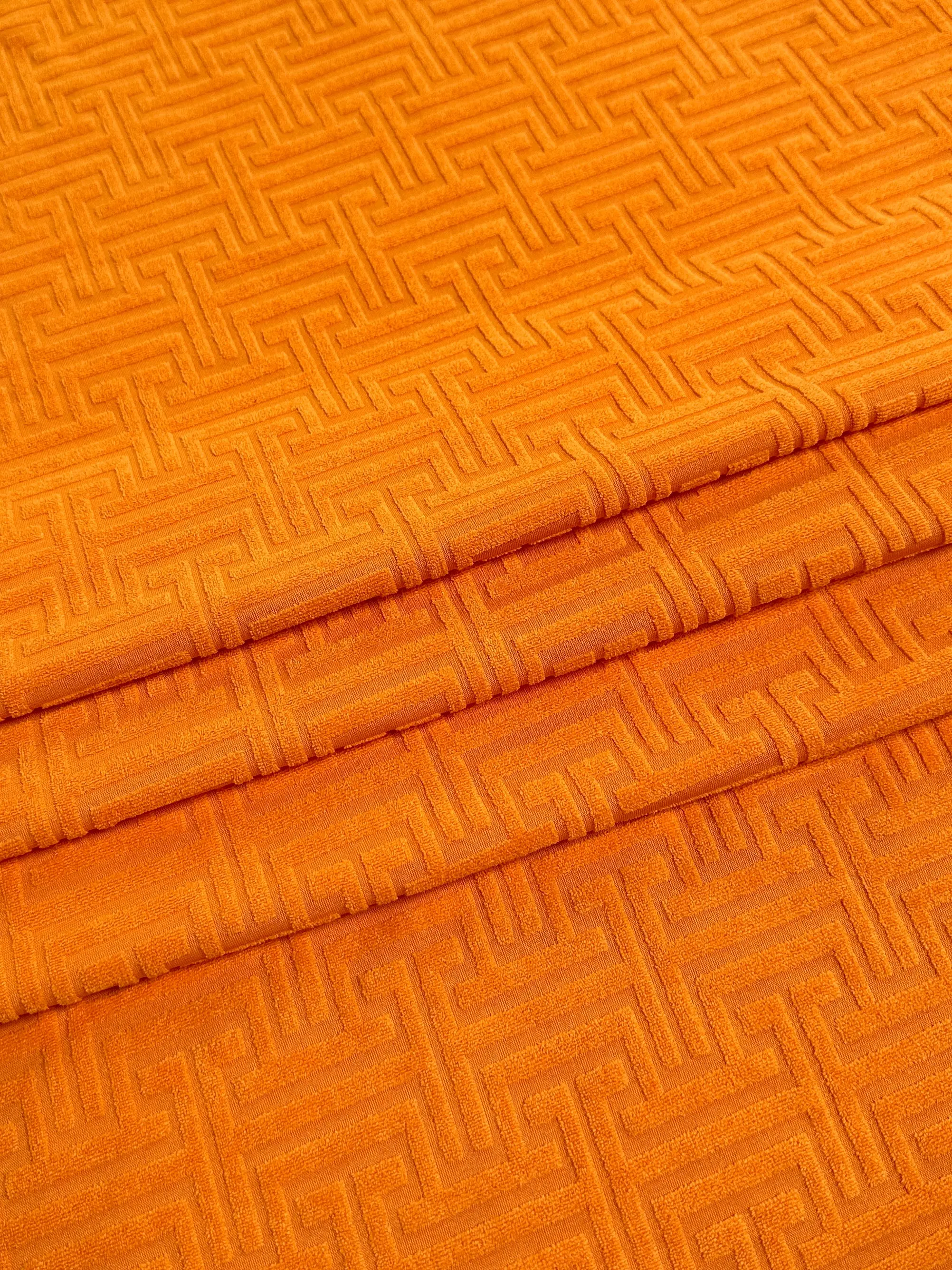 Orange Textured Geometric Jersey Knit