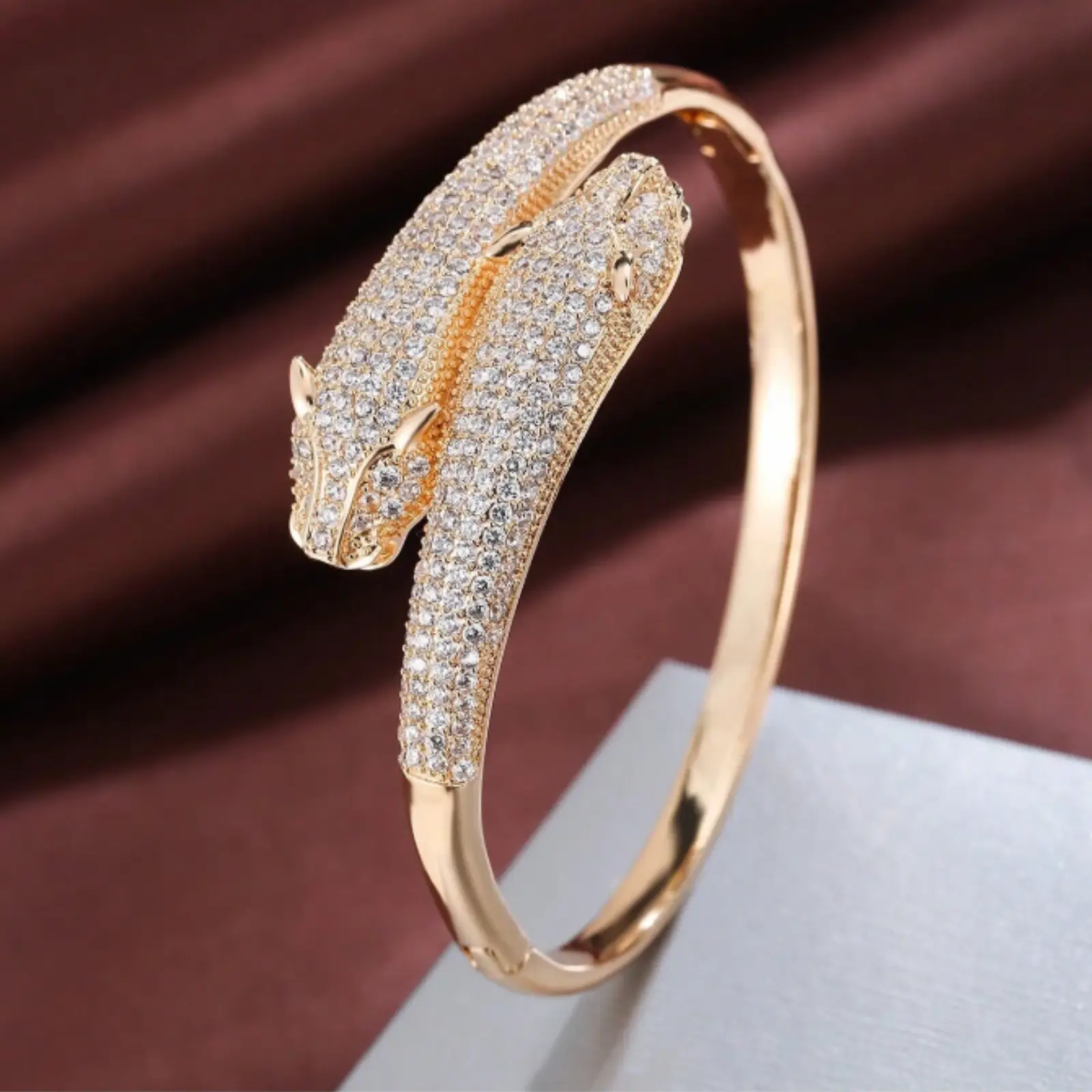 Luxury bracelet with stylish double panther head design suitable for wedding, party and gift