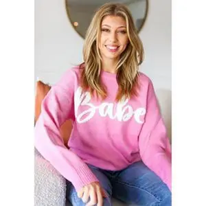 Pink "Babe" Embroidered Pop Up Sweater