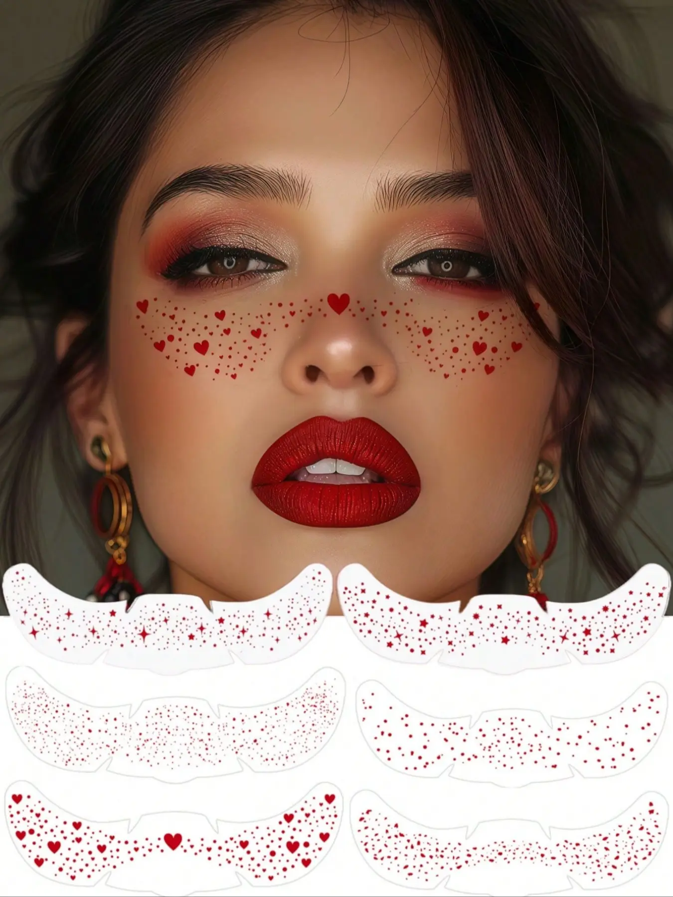 Glitter Freckle Temporary Tattoos, Glitter Freckles Face Tattoo, Waterproof Face & Body Sparkle Stickers, Heart Star Dot Designs, Festival Party Makeup Accessory, Multiple Shapes