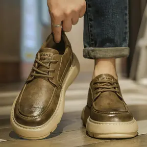 UYCEKK Fashion Low-Top Wide Fit Men'S Retro Lace-Up Thick Sole Shoes|   Faux, Rubber Sole, Fabric Insole, Pointed Toe, Casual & Sports Style, Solid Color, Perfect for Spring/Fall