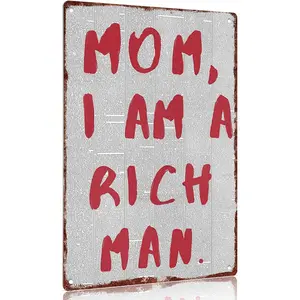 Mom I Am A Rich Man Feminist Quote Print, Vintage Newspaper Background Wall Art, Inspirational Girl Power Sign for Bedroom & Living Room, 12x8 Inch