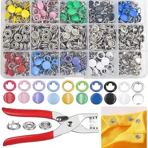 50/100/150/200pcs Colorful Five-Claw Buckle Set with Installation Clamp, No-Sew Press Stud Metal Hidden Snap Buttons, DIY Sewing Tool Kit