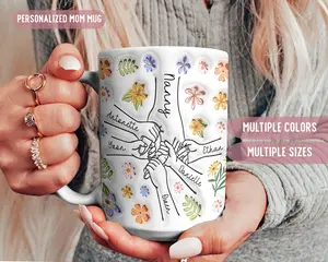 Personalized Holding Grandma’s Hand Mug, Mother's Day Gift for Mom, Customized Grandma Mug, Nana Mug from Grandkids, Nanny Mug, Mimi Mug., 2D Printed 3D Effect, gift for her, gift for him, gift for mom, gift for dad, gift for friend, birthday gift mug.