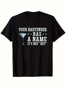Men's & Women's Plus Size Bartender Humor T-Shirt - Funny "Your Bartender Has a Name" Bartender-Themed Design, 100% Cotton Relaxed Fit Casual Tee Suitable for Bartenders & Bar Lovers, Machine Washable Black with White Print