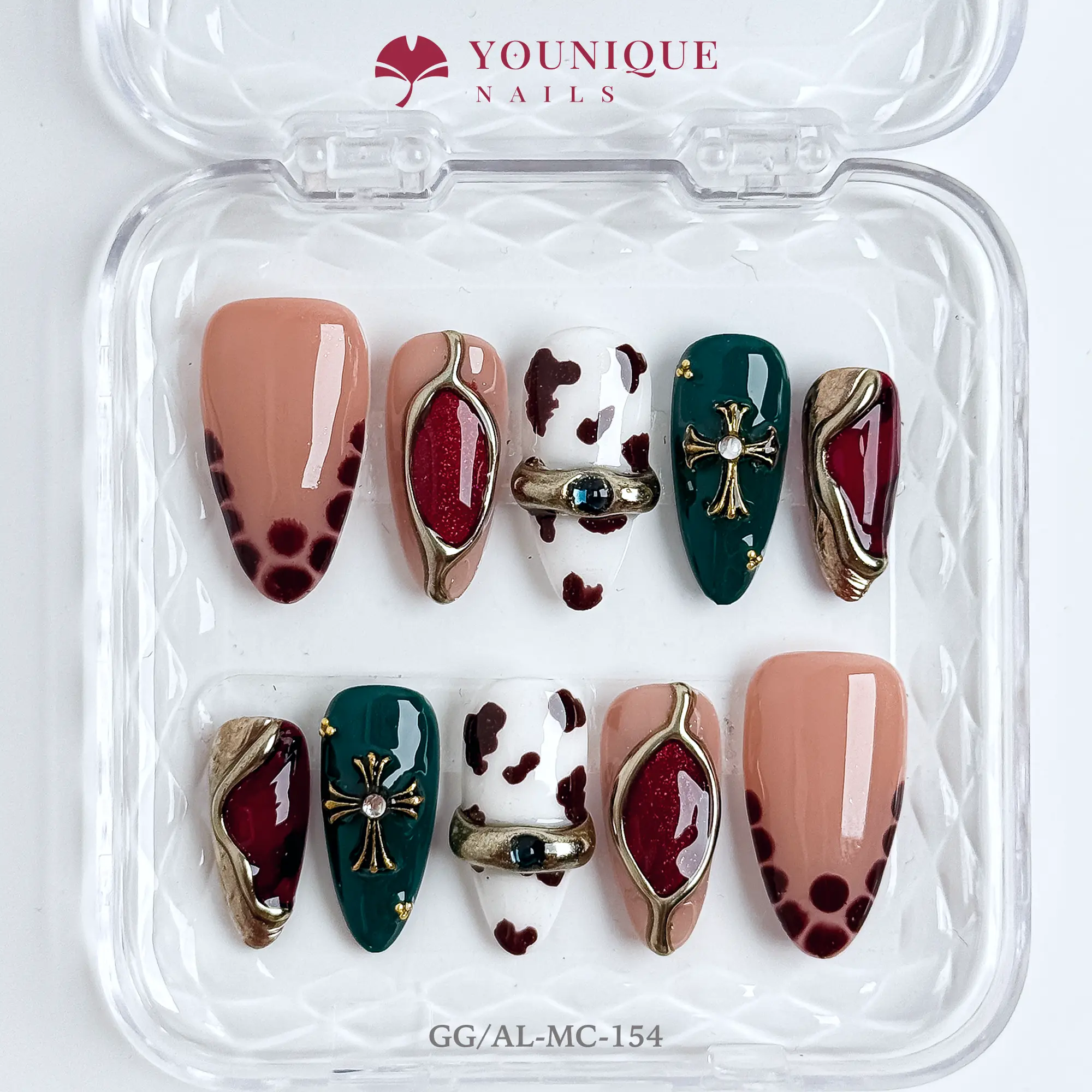 Younique Nails Medium Almond Nails Collection Handmade Press-On Nails Reusable Colorful Art Glossy Design with Flowers & Gold Accents acrylic lovers long-lasting high quality Luxury  Pearls and Rhinestones 3D stylish office wear cherry tiktokshopspringglo