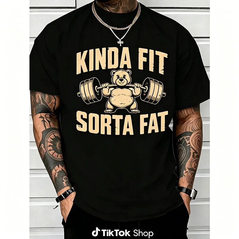 Funny Weightlifting Bear T-Shirt – 100% Cotton Heavyweight Oversized Gym Shirt