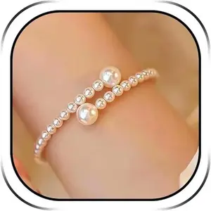 Veliora Gift B Pearl Bracelets for Women Dainty Gold Pearl Stretch Stackable Bracelet Bridesmaid Wedding Jewelry Gifts Prom Wedding Guest Dress friendship