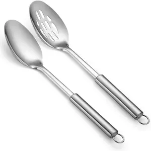 Cooking Spoons Set,  Stainless Steel Kitchen Solid Slotted Spoon, Cooking Utensils Set, Mixing, Serving, Stiring Large Spoons, Gifts for , Restaurant