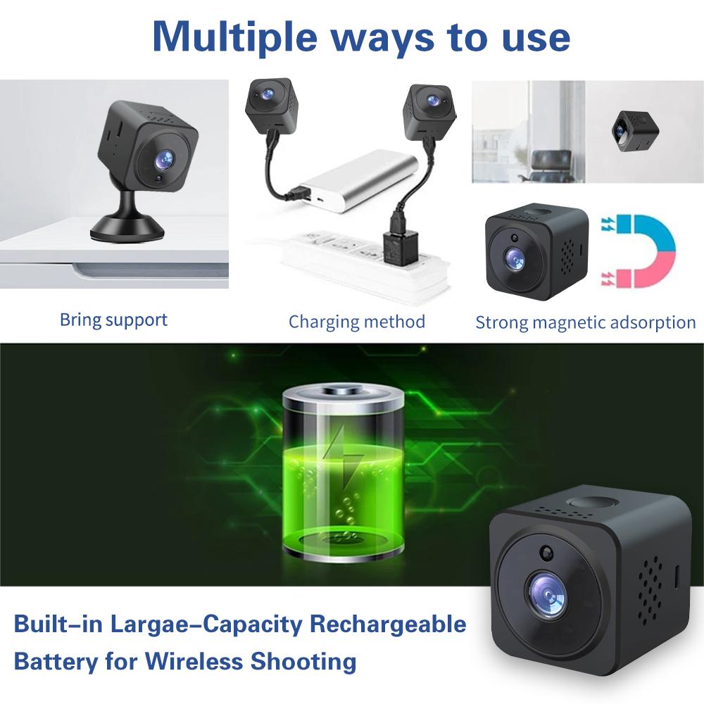 AS02 Mini Camera HD 1080P Portable Small Camcorder Micro Security Camera with Audio Video Night Vision Home Office Surveillance Cam Wireless Nanny Cam Compatible with iOS Android Phones WiFi Infrared