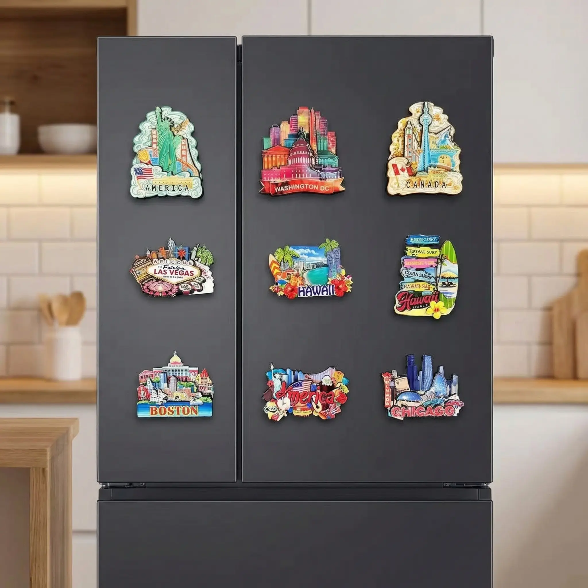 City Map Canada USA Travel Souvenir Magnetic Wooden Refrigerator ...