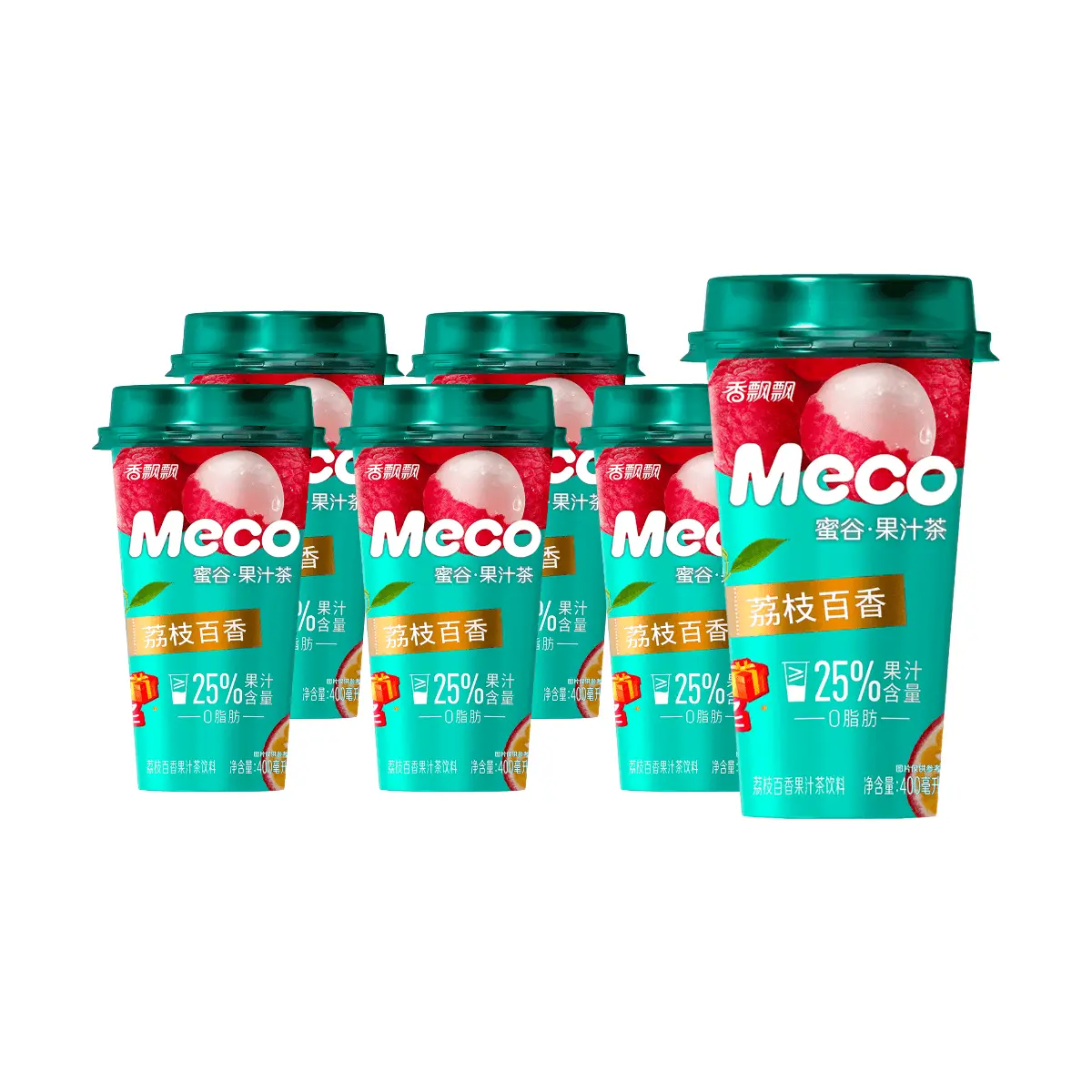 6 Pack MECO Lychee Passion Fruit Jasmine Tea 13.52 fl oz Each - Chinese Fruit Tea, Refreshing Summer