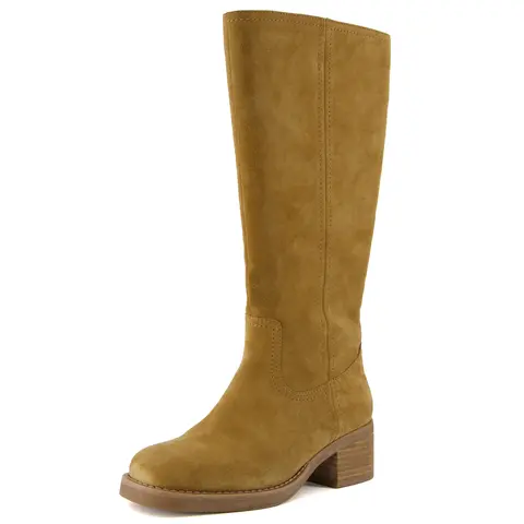 Cushionaire Sawyer Tall Genuine Leather Boots For Women | Pull On Casual Knee High Suede Riding Boots with Chunky Leather Stacked Heel | Stylish Tall Fashion Boots For Everyday Outfits