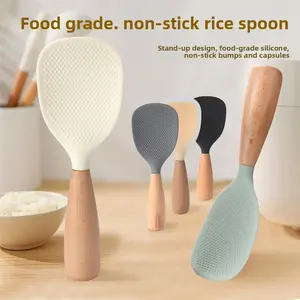Silicone Rice Paddle Premium Non-Stick Scoop with Stand Up Design, Food Grade Kitchen Utensil for Rice Cooker Electric Pot Cooking Serving Tool for Household