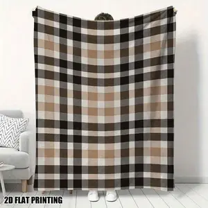 1pc Elegant Brown/Black/Beige Checkered Flannel Blanket - All-Season Cozy Throw Sofa, Bed, Or Floor - Contemporary Checkered Pattern In Brown/Black/Beige, Birthday Mother's Day Size
