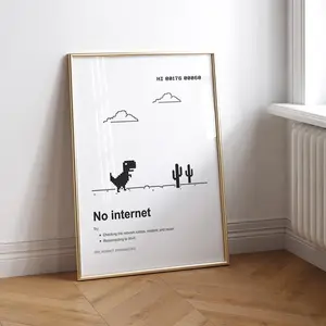 [SALE UP TO 40%] [Unframed] Chrome No Internet Dinosaur Game Poster – Funny Pixel Art Wall Decor, Retro Arcade Print, Geek Gamer Gift, Digital Download Wall Art