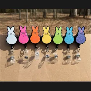 Easter/Bunny Badge/Holographic Sparkle/ID Badge Reel/ Office Accessories/ School Accessories nurse
