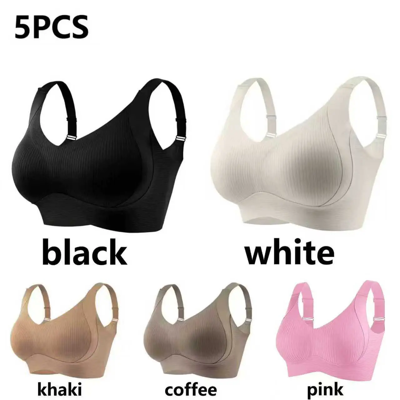 5 Pieces Women's Solid-Color Wireless Bras Soft Lightweight Comfortable Breathable Ribbed Seamless Adjustable Minimalist Style Elastic Underwear for All Seasons Basic Elegant Smooth Womenswear Everyday Fabric Straps Wrap bra push up bra bras jelly bras