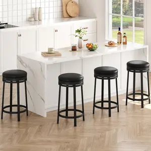 Swivel Bar Stool Set of 4 24.4 inch Counter Height Bar Stool with Upholstered PU Leather Cushion Round Backless Kitchen Barstool with Metal Frame for Kitchen Home Bar Black