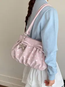 Polka Dot Pleated Underarm Bag for Women, Sweet Style Bow Shoulder Bag, Star Charm Handbag, Multicolor, Unique Design, Versatile Commute & Casual Bag, Elegant Commuter Bag, Fashionable Unique Bags