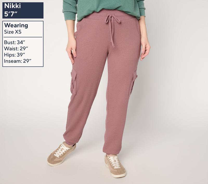 AnyBody Petite Cozy Knit Jersey & Waffle Cargo Jogger