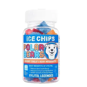 ICE CHIPS Polar Bears Candy - 60 Count Xylitol Lozenges - Cherry Blue Beary & Beary Orange - Natural Dental Care - Vegan GMO-Free - 5 Calories per Serving