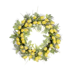 Puleo 30" Tulip Floral Spring Wreath With Green Leaves Puleo 30" Tulip Floral Spring Wreath With Green Leaves