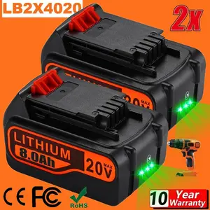 high quality  2PACK 20V MAX Lithium-ion Battery for Black and Decker 20 Volt 8.0Ah LBXR20 LB20