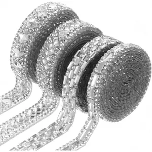 4 Yards Rhinestone Ribbon, Self Adhesive Rhinestone Strips, 4 Styles Rhinestones Tape, Self Adhesive  Rhinestones Strips for DIY Art Crafts  Phone Decoration Belt Shoes Clothing