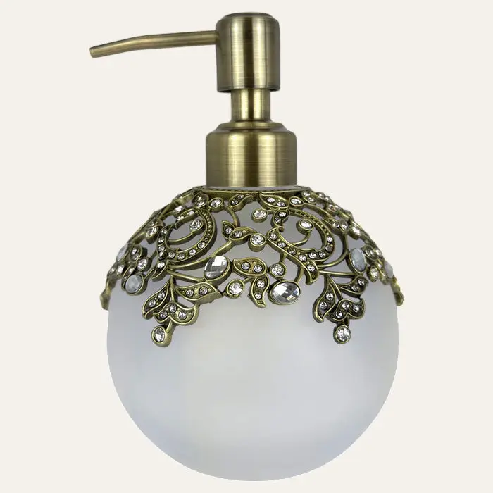 Bath Soap Dispenser - 11.5 oz Frosted Glass Smooth Container, Rust-Proof Decorative Lotion Pump, Bathroom Home Supplies Accessory, Ideal Gift