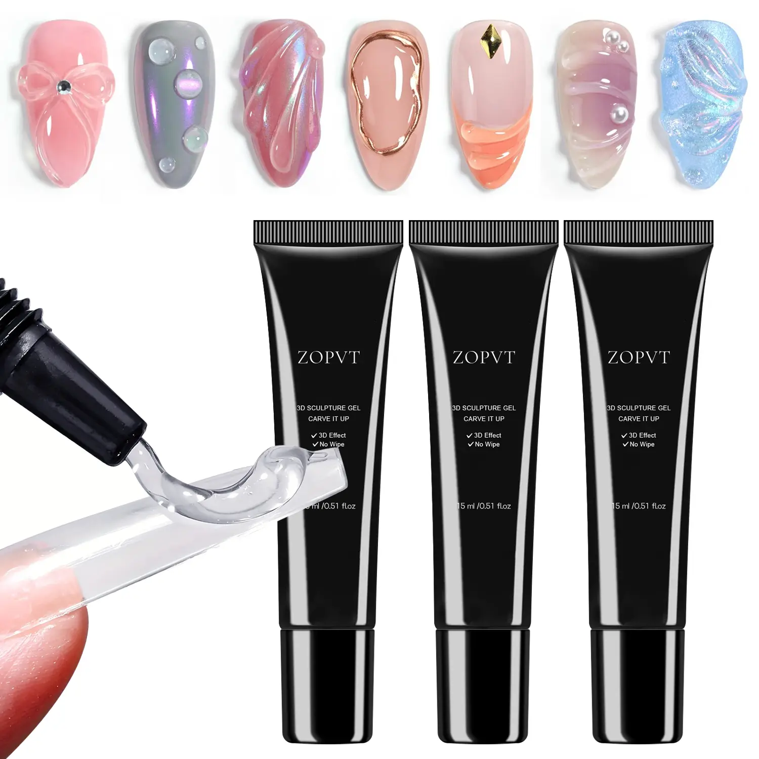 3D Nail Art Gel Set with Chrome Powder & Rhinestones, DIY Manicure Kit, UV LED Curing, Easy Beginner Friendly, Gel Nail Kit For Beginners With Everything, 15ML X 3 Bottles, At Home Nail Kit, Nail Gel Polish Set