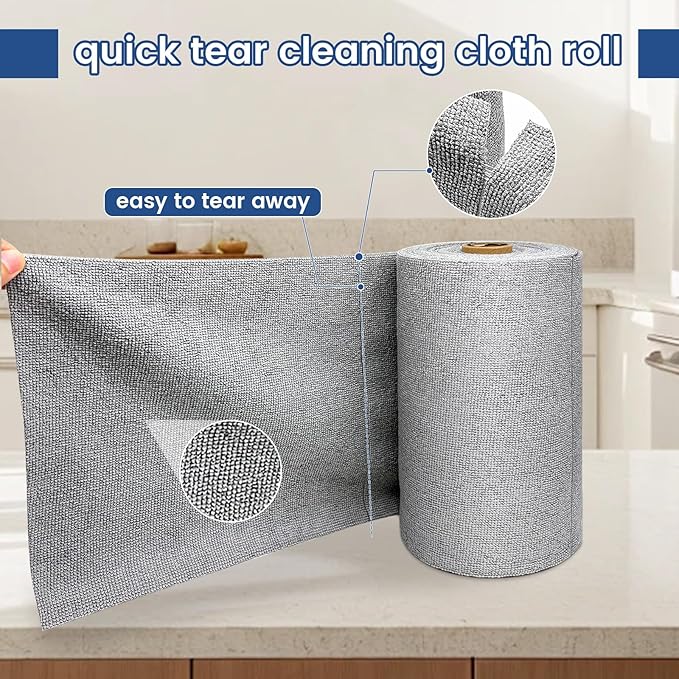 20 Pack Microfiber Cleaning Cloth Roll,Reusable Tear Away Microfiber Towels,Washable Ultra Absorbent Rags Drying Dishcloths for Car,Home,Garage or Shop(Grey)