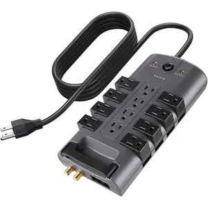 Belkin Surge Protector Power Strip w/ 8 Rotating & 4 Standard Outlets - 8ft Sturdy Extension Cord w/ Flat Pivot Plug for Home, Office, Travel, Desktop & Charging Brick - 4320 Joules of Protection
