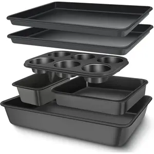 Baking Pans Set, Nonstick Bakeware Sets, Oven Pans for Cooking,  6 count Baking Sheets Set Including Cookie Sheet, Deep Roaster Pan, Square Pan, Loaf Pan, Muffin Pan, Carbon Steel Baking Set