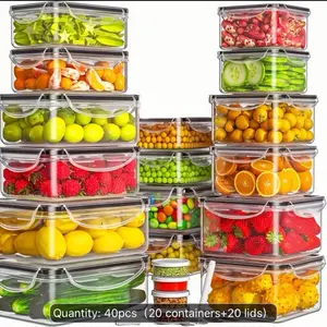 40pcs Plastic Sealed Food Storage Box Set - 20 Lids + 20 Containers, Easy-Secure Lid, Herb Preserver for Refrigerator, Preservation Labels & Markings, Ideal for Pantry, Outdoor Picnic