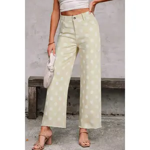 Khaki Polka Dot Print Raw Hem Shift Jeans