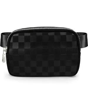DANCOUR Black Checkered Belt Bag for Women - Multifunctional Crossbody Bag with Adjustable Belt and Multiple Pockets - Ideal Gift Choice