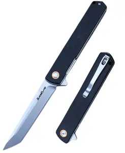 SliceElite Kemo Sabe EDC Knife 3.4 Inch D2 Steel Tanto Blade Linen Carbon Fiber Micarta Handle Liner Lock Stainless Steel Pocket Clip Lightweight Compact Everyday Carry Knife