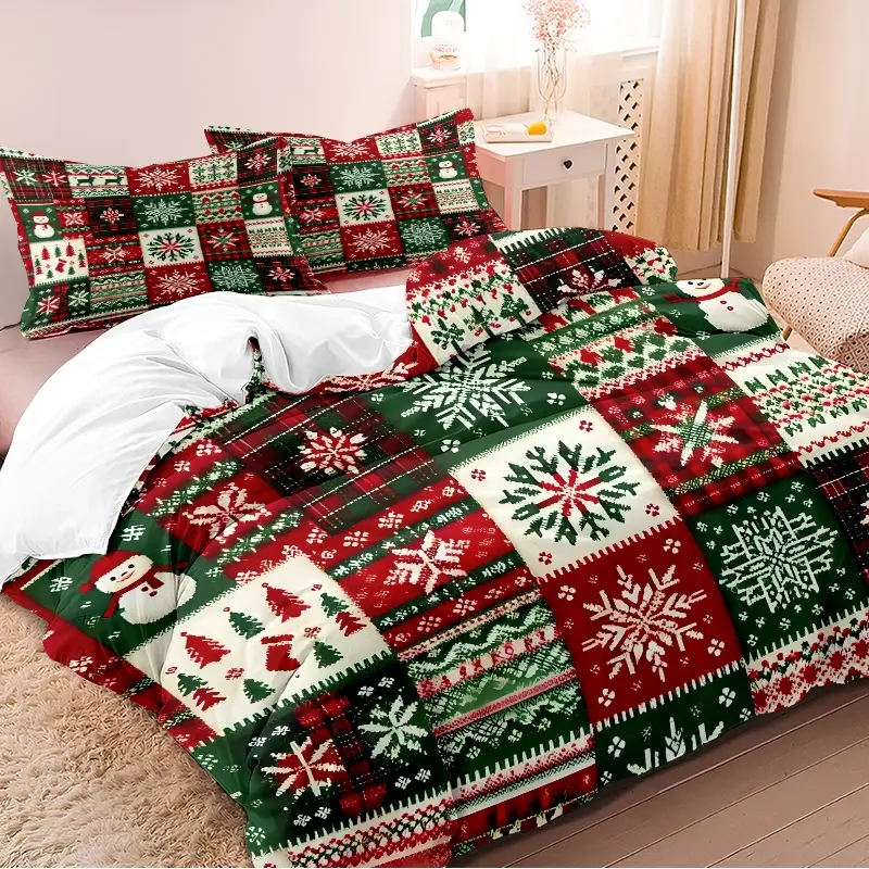 3-piece duvet cover set, patchwork-style pattern full of Christmas atmosphere, 3D digital printed bedding, home decoration suitable for bedrooms and guest rooms (1*duvet cover 2*pillowcases, no duvet core) machine washable, zipper