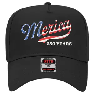 USA 250th Independence Day Baseball Hat | "Merica 250 Years" American Flag Graphic Cap, Patriotic Semiquincentennial Black Snapback, OTTO Mid Profile Men's Hat