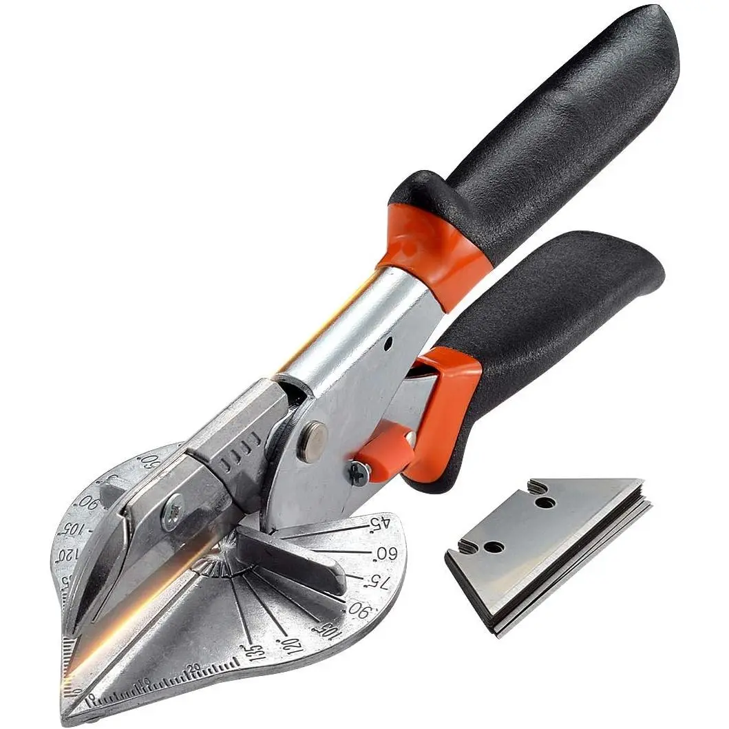 Multi-Angle Miter Shear Pipe Cutter Hand Tool, 45-135 Degree Adjustability, with Spare Blade for PVC, PE Plastic Pipes (Black)