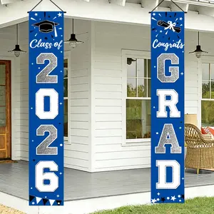 Graduation Decorations 2026 Porch Banner, Graduation Banner Class of 2026, Blue and Silver Congrats Grad Decorations for Door and Porch Party Supplies