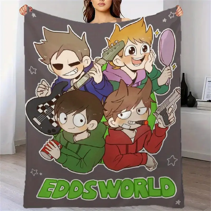 Retro Anime Eddsworld Themed Soft Printed Microfibre Flannel Blanket - Multi-Size, Breathable, Durable, Wrinkle Resistant, Machine Washable, Ideal for Bed, Travel, Holiday Gift