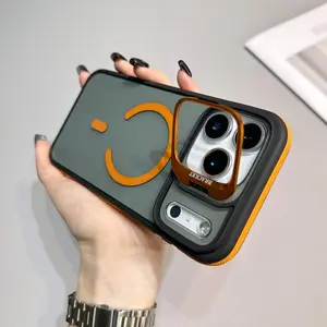 iPhone17promax magnetic phone case suitable for Apple 16E, creative lens stand, dual-color anti-drop for 15/14