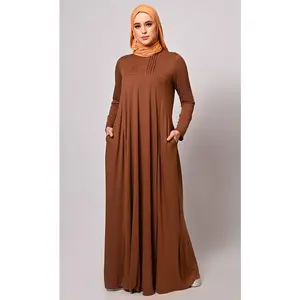 Flowing Elegance: Brown Flared Abaya With Pockets