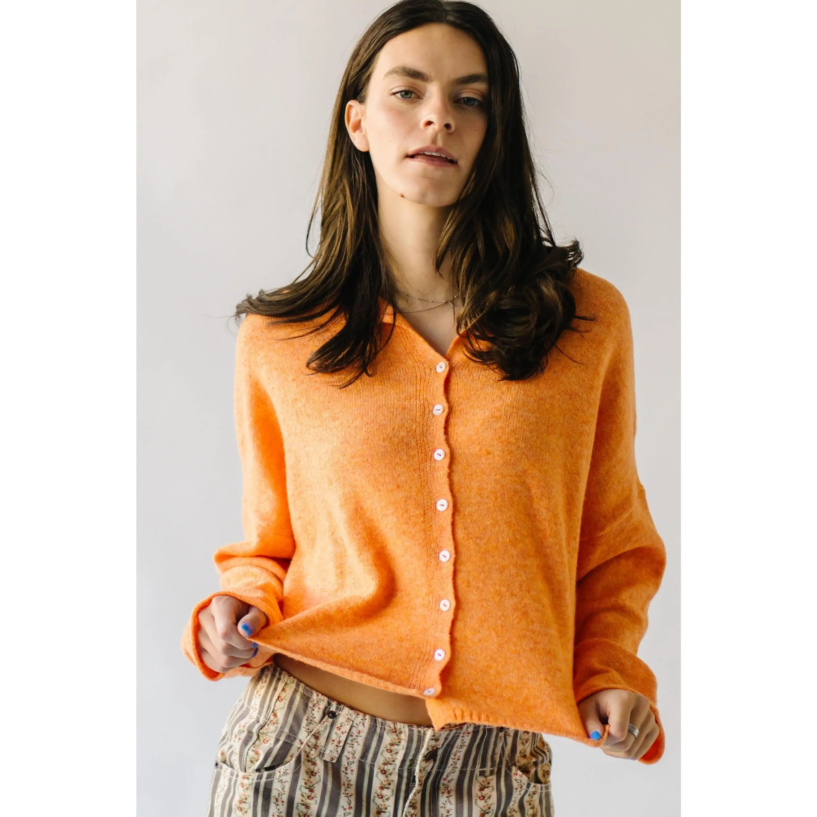 The Riggs Button-Down Sweater in Orange
