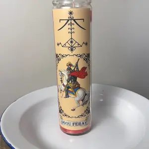 Ogou Feray 7 Day Candle with Veve