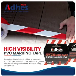 ADHES Safety Warning Red and White Stripe PVC Self Adhesive Caution Tape
