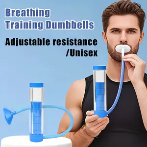 Handheld breathing dumbbells, deep breathing trainer - lung capacity exerciser, abdominal muscle strengthener, face firmer, core training equipment, 5-level adjustable, blue-pink, home fitness equipment