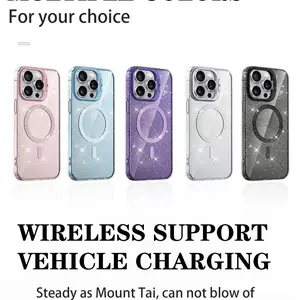 Transparent Glitter iPhone Cases with Lens Holder Compatible with iPhone 16, 15, 14, 13 Pro Max